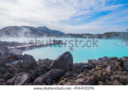 The Blue Lagoon geothermal spa is one of the most visited attractions in Iceland Royalty-Free Stock Photo #496418296