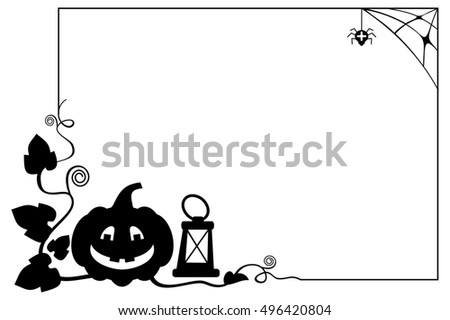 Black and white  frame with Halloween pumpkin silhouette. Raster clip art.