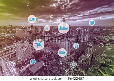 Business concept, city scape and network connection concept, internet of things