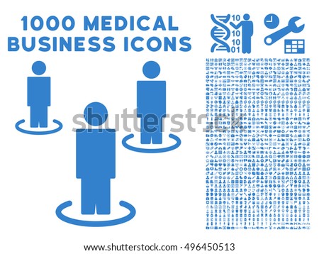 People icon with 1000 medical commercial cobalt vector pictographs. Collection style is flat symbols, white background.