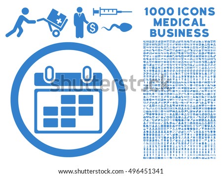 Month Calendar icon with 1000 medical commercial cobalt vector design elements. Collection style is flat symbols, white background.