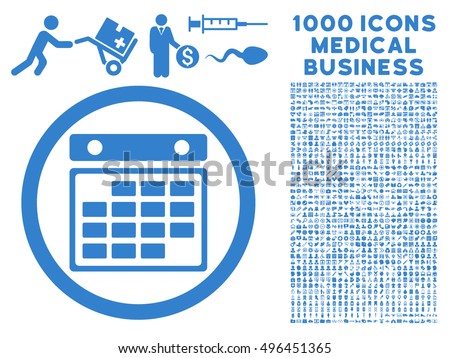 Month Calendar icon with 1000 medical commerce cobalt vector pictograms. Design style is flat symbols, white background.