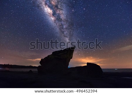 Milky Way at kudat Sabah Malaysia.Long exposure and high ISO photograph.with visible grain and noise, blur, and soft focus.