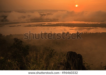 Sunlight on Mekong river in border Thailand and Laos.
