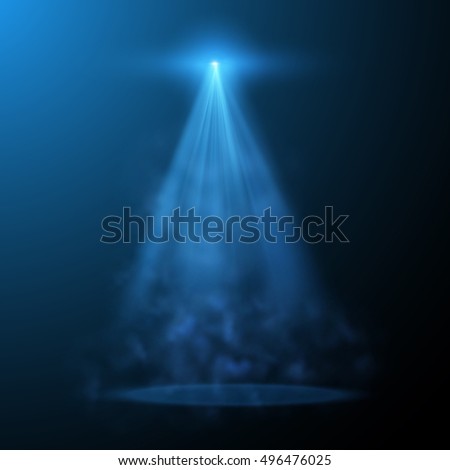 Blue spotlight with fog vector background. Eps10.