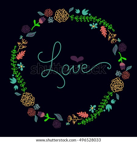 inscription love in floral wreath