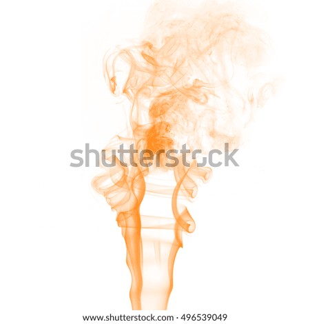 orange brown smoke abstract on white background. movement of smoke ink. Abstract design of orange brown powder cloud against white background.