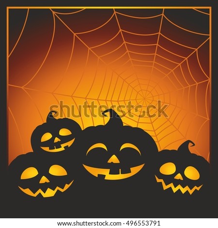 Halloween vector illustration with pumpkins, spider web and place for a text. Halloween background.