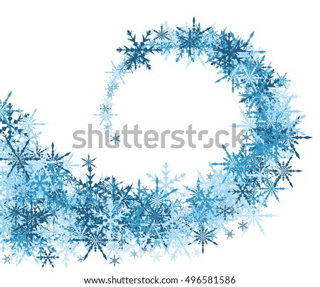 White winter background with whirl of blue snowflakes. Vector illustration.