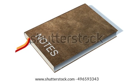 Brown book with the inscription notes isolated on white background - 3d rendering