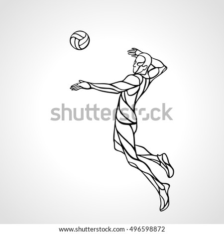 Volleyball attacker player outline silhouette. Eps vector
