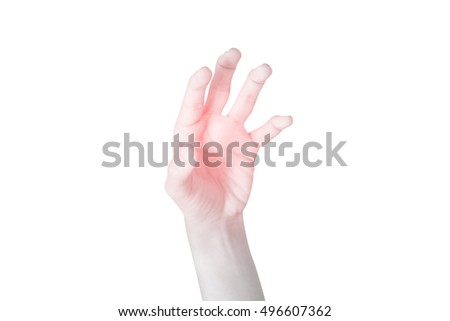 Acute pain in a woman hand isolated on white background. Clipping path on white background