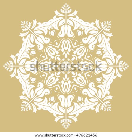 Oriental vector golden and white pattern with arabesques and floral elements. Traditional classic ornament