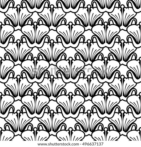 Seamless pattern with abstract outline flowers on a white background. Vector clip art.