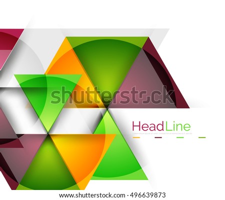 Colorful triangles on white background. Modern geometric banner template with copyspace