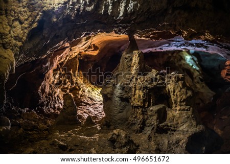 
underground cave. The light in the cave. Cave life