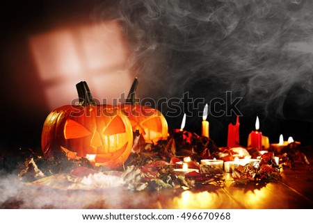 halloween pumpkin and smoke 
