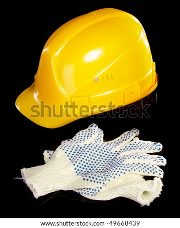 Hard hat and work gloves isolated on white background
