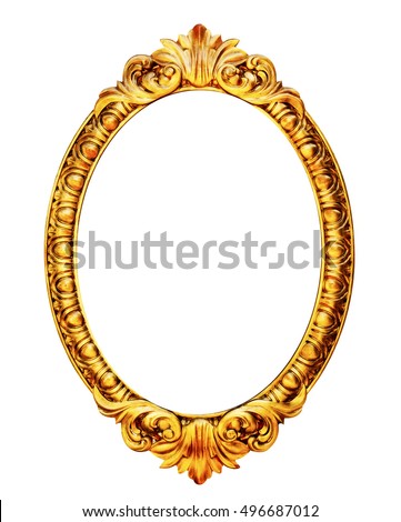 Gold wooden mirror frame isolated on white background
