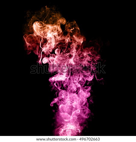 pink yellow colorful smoke abstract on black background, darkness concept. movement of smoke ink. Abstract design of powder cloud against dark background.