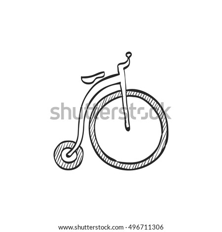 Penny farthing icon in doodle sketch lines. Transportation sport vintage old retro bicycle