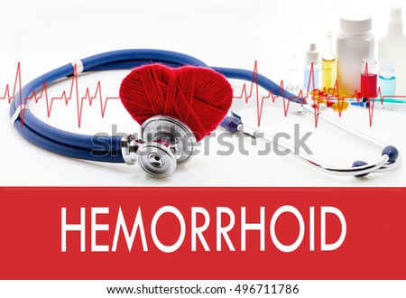 Medical concept, hemorrhoid. Stethoscope and red heart on a white background