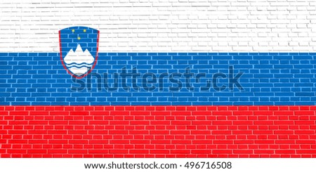 Slovenian national symbol. Patriotic background design. Flag of Slovenia on brick wall texture background