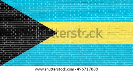 Bahamian national symbol. Patriotic background design. Flag of Bahamas on brick wall texture background