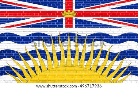 Canadian provincial BC patriotic element and official symbol. Canada banner and background. Flag of the Canadian province of British Columbia on brick wall texture background