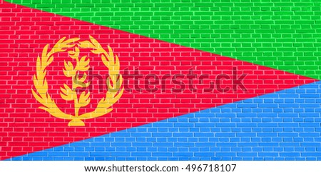 Eritrean national official flag. African patriotic symbol, banner, element, background. Flag of Eritrea on brick wall texture background