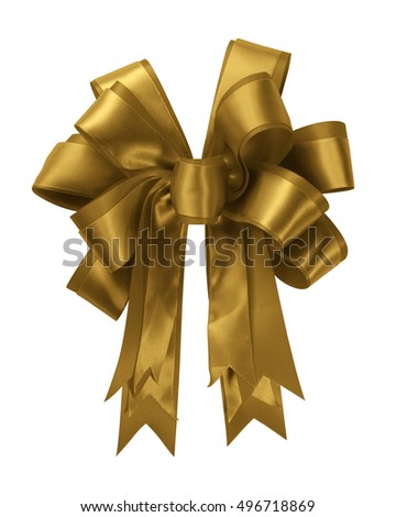 gold satin gift bow. Ribbon. Isolated on white