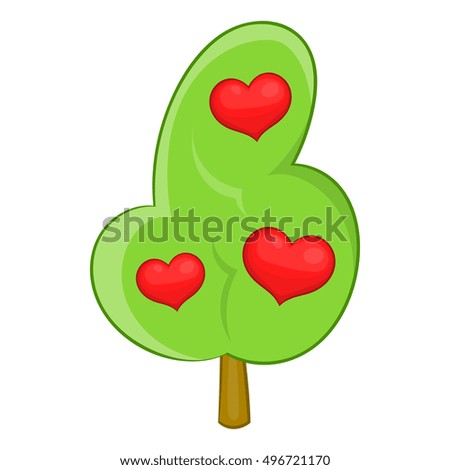Abstract heart tree icon in cartoon style isolated on white background