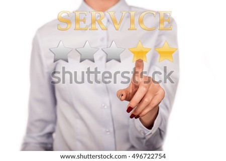 businesswoman pointing on sign service golden star rating