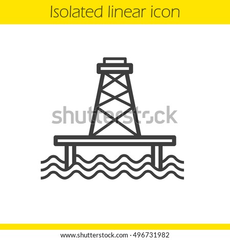 Off shore sea well linear icon. Thin line illustration. Oil production tower contour symbol. Vector isolated outline drawing