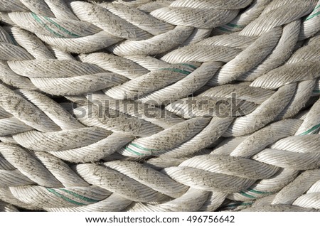 Old white ropes closeup in sunny day
