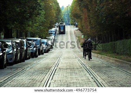 tramway in brussels Royalty-Free Stock Photo #496773754