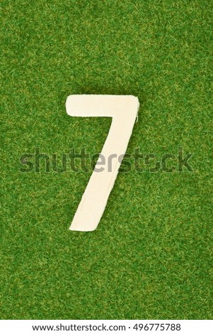 Seven:wood number on green grass background