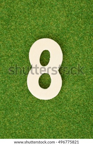 Eight:wood number on green grass background