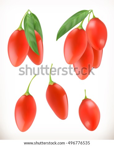 Goji berry. 3d vector icons set. Realistic illustration Royalty-Free Stock Photo #496776535