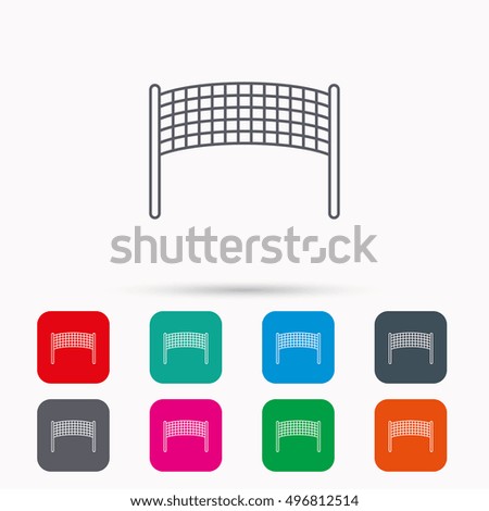 Volleyball net icon. Beach sport game sign. Linear icons in squares on white background. Flat web symbols. Vector