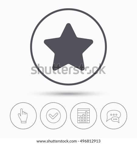 Star icon. Favorite or best sign. Web ranking symbol. Chat speech bubbles. Check tick, report chart and hand click. Linear icons. Vector