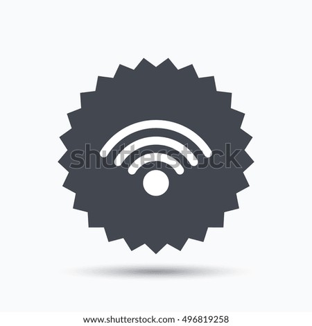 Wifi icon. Wireless internet sign. Communication technology symbol. Gray star button with flat web icon. Vector