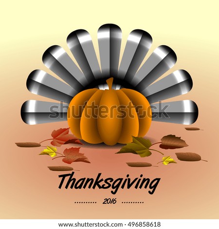 Thanksgiving day banner with a pumpkin and leaves, Vector illustration
