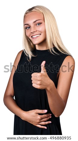 Young woman with thumbs up gesture