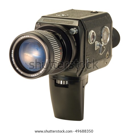 Antique Super 8mm film video camera, isolated. Clipping path is included