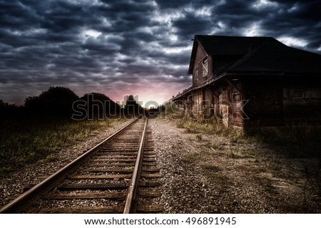Empty and abandoned train station at night