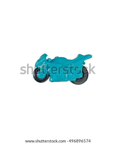 isolated blue toy motorcycle on white background.