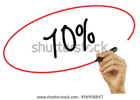 Man Hand writing  70% with black marker on visual screen. Isolated on background. Business, technology, internet concept. Stock Photo