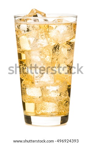 Tall pint glass sparkling ginger ale whiskey vodka cocktail isolated on white background Royalty-Free Stock Photo #496924393