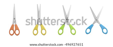 Metal Scissors Set with Colored Hilt and Different Aperture,  on White Background 3D Illustration